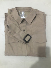 Women 2021 Autumn Winter Shirts Retro Cargo Style Pockets Long-Sleeved Shirt Puff Sleeve Bandage Nipped Waist Tops Female PL438