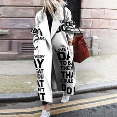 Fashion Casual Long Sleeve Winter Women Warm Jackets Vintage Printed Tweed Long Cardigan New Lady Elegant Lapel Pocket Outerwear