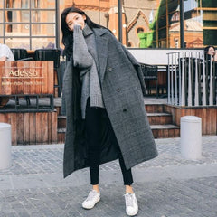 Plaid woolen coat women's mid-length Korean oversized 2021 autumn winter new preppy student loose over-the-knee woolen jackets