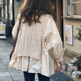 Autumn Vest Stitching Shirt Fake Two-piece Temperament Korean Women New Loose Casual Pullover Lady Round Neck Fashion Tops