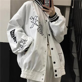 Lizakosht White Vintage Baseball Jacket Streetwear Autumn Oversized Harajuku Korean Fashion Couple All-match Black Jackets Women