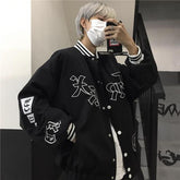 Lizakosht White Vintage Baseball Jacket Streetwear Autumn Oversized Harajuku Korean Fashion Couple All-match Black Jackets Women