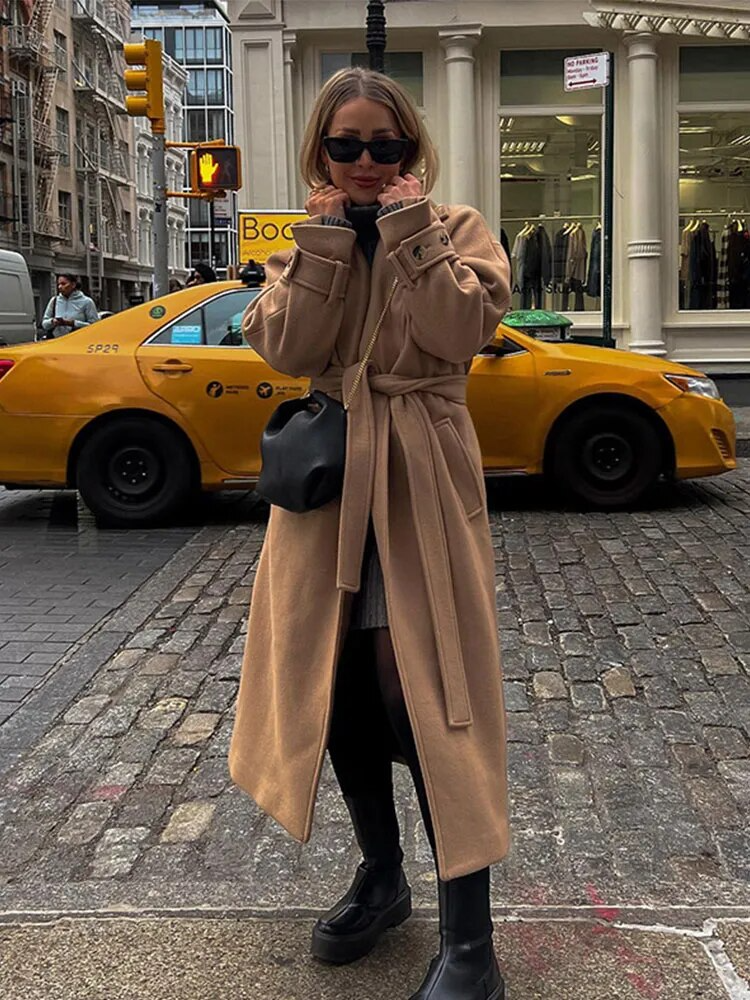 Lizakosht Autumn Winter new Women's Trench Coat Belted Long Warm Wool Jackets Fashion Ladies Oversize High Quality Outerwear