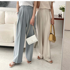 Lizakosht Designer Elegant Suit Pants Women Summer Slim Casual Korean Fashion Wide-legged Pants Solid High-waist Office Lady Clothing