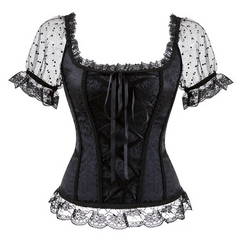 Lizakosht Summer Shirts Women Steampunk Lace Patchwork Tops Short Sleeves Stand Collar Tops Vintage Party Cocktail Gothic Retro Blouse New