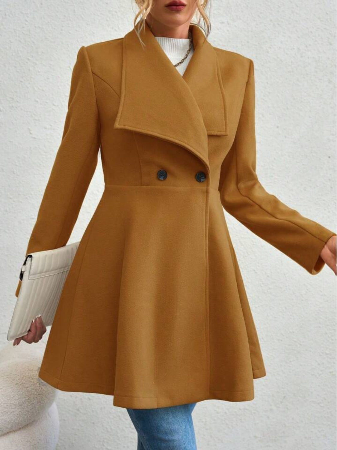 LIZAKOSHT  -  Collared Neck Button Up Long Sleeve Coat