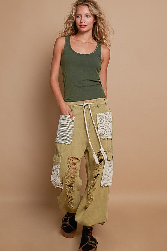 LIZAKOSHT  -  POL Crochet Patch Distressed Washed Jeans