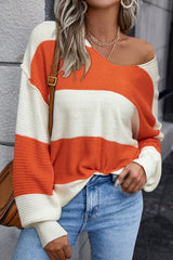 LIZAKOSHT  -  Color Block Dropped Shoulder V-Neck Sweater