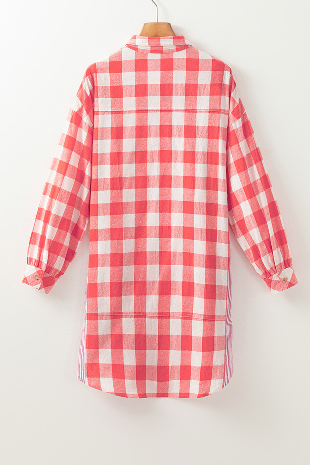 LIZAKOSHT  -  Plaid Collared Neck Long Sleeve Shirt Dress