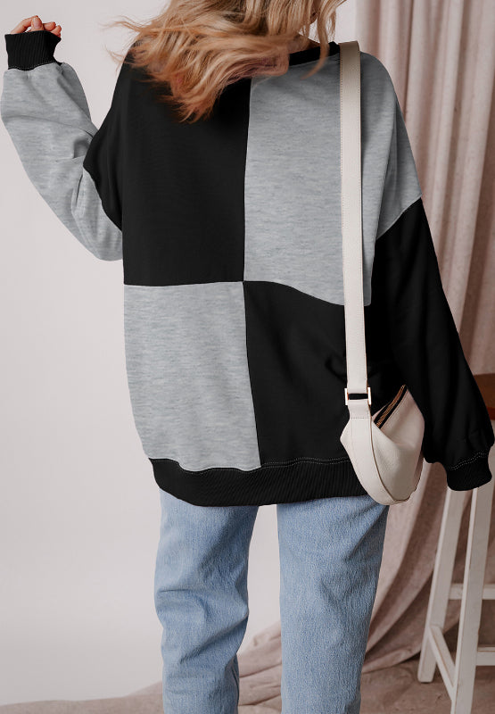 LIZAKOSHT  -  Color Block Half Button Long Sleeve Sweatshirt