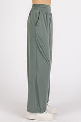 LIZAKOSHT  -  Mittoshop Stretch Banded Waist Wide Leg Pants with Pockets