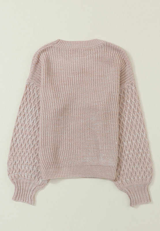 LIZAKOSHT  -  Cable-Knit Round Neck Dropped Shoulder Sweater