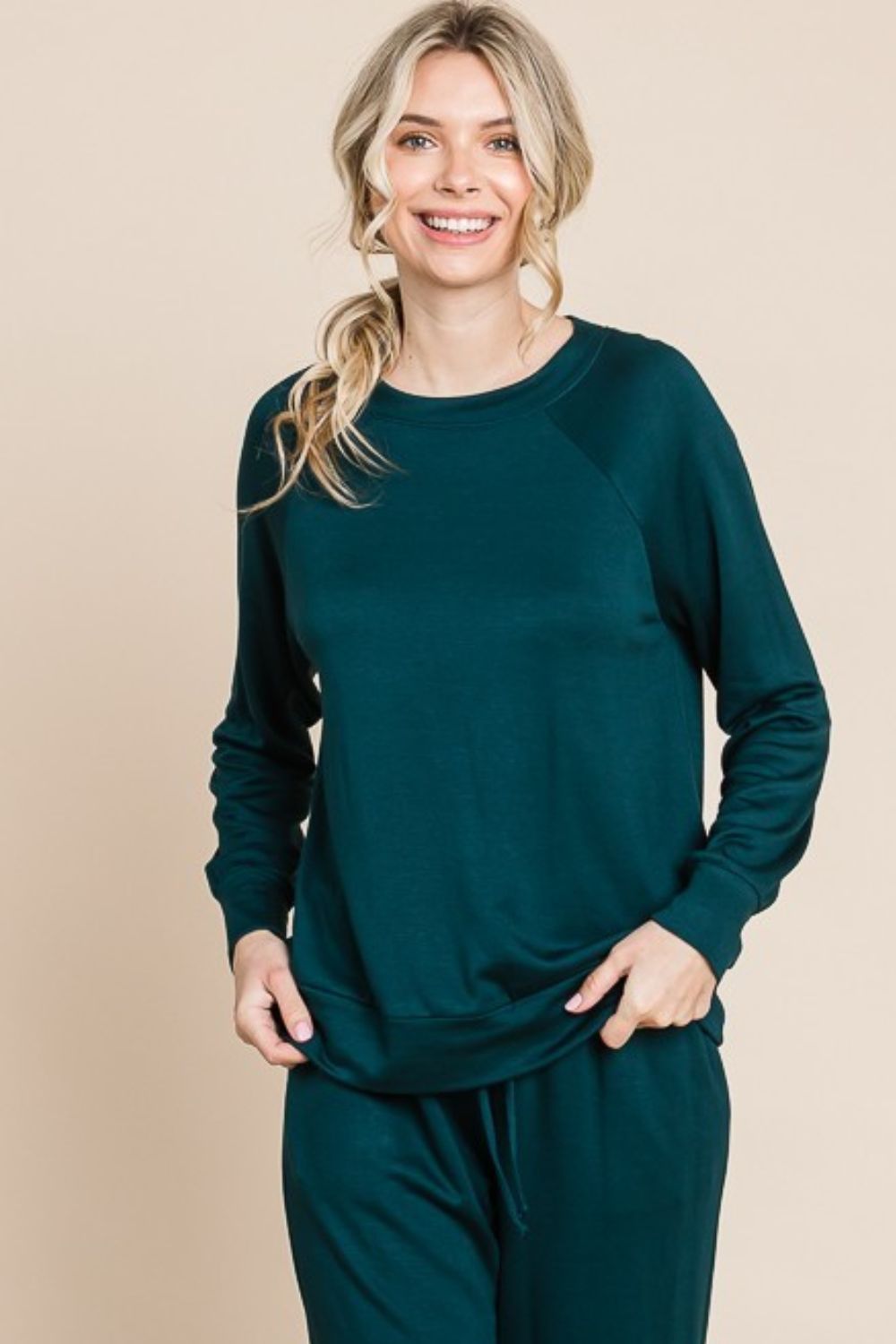 LIZAKOSHT  -  Super Lady Round Neck Raglan Sleeve Top and Drawstring Pants Lounge Set
