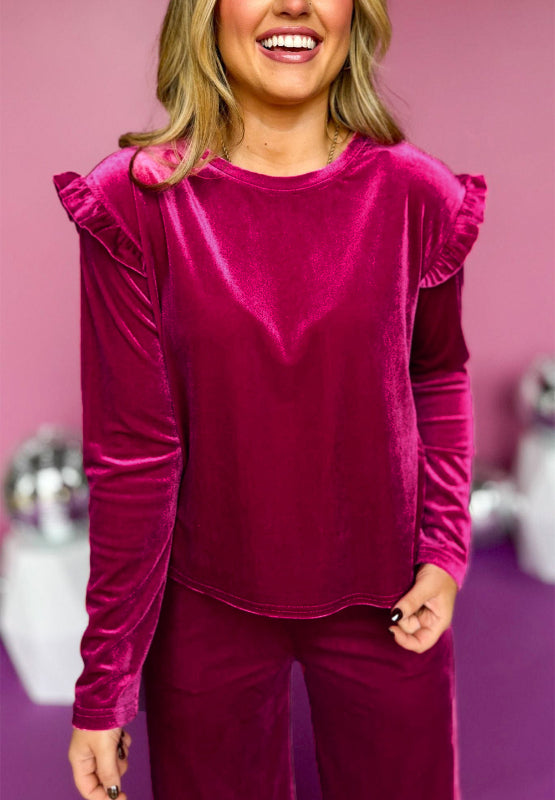 LIZAKOSHT  -  Frill Round Neck Long Sleeve Top and Pants Set