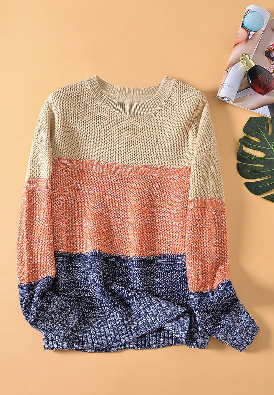LIZAKOSHT  -  Color Block Round Neck Long Sleeve Sweater