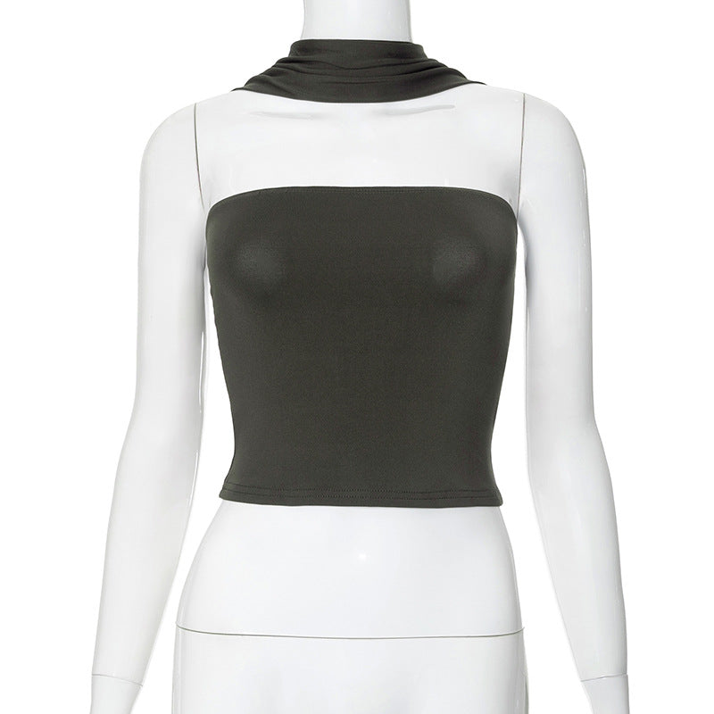 LIZAKOSHT  -  Women's Plain Cut Out Ruched Backless Crop Top, Summer Clothes Women, Casual Trendy Slim-fit Halter Sleeveless Top for Dating Nightclub Music Festival, Ladies Clothes for Summer