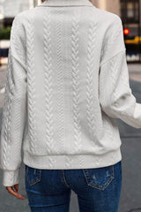 LIZAKOSHT  -  Textured Quarter Zip Long Sleeve Sweatshirt