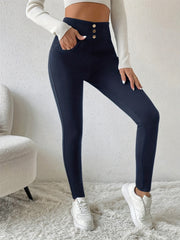 LIZAKOSHT  -  Decorative Button Skinny Pants with Pockets