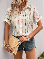 LIZAKOSHT  -  Perfee Printed Collared Neck Short Sleeve Shirt