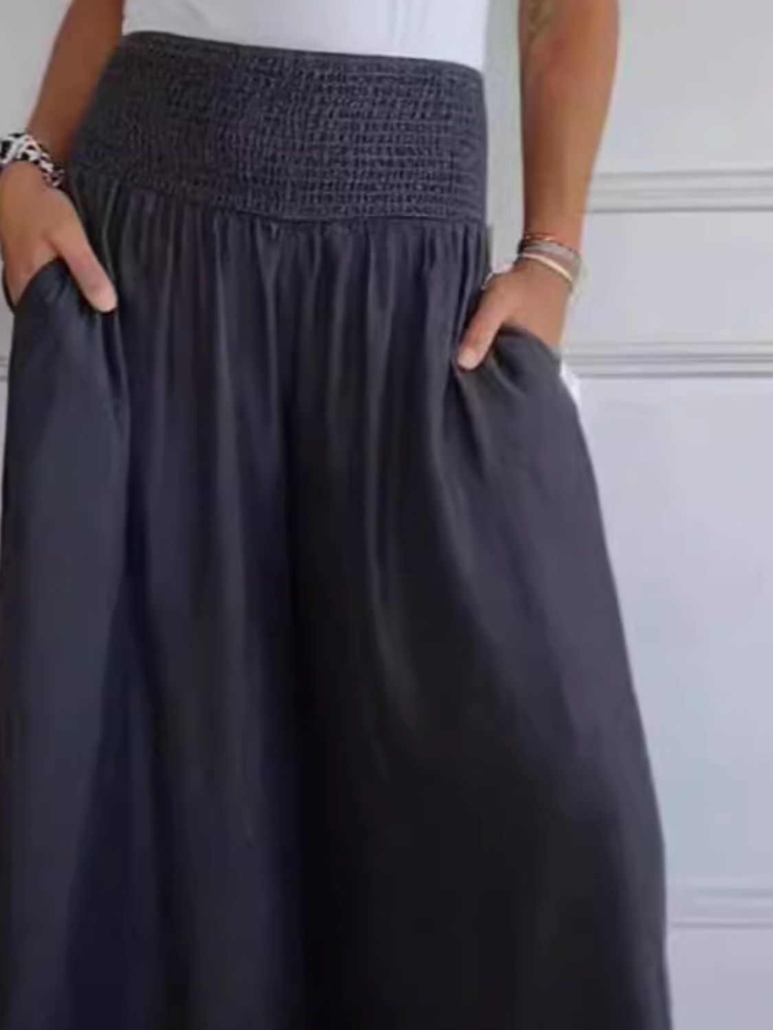 LIZAKOSHT  -  Full Size Smocked Wide Leg Pants with Pockets