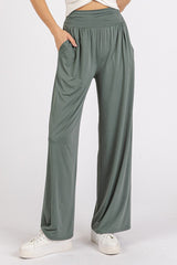 LIZAKOSHT  -  Mittoshop Stretch Banded Waist Wide Leg Pants with Pockets