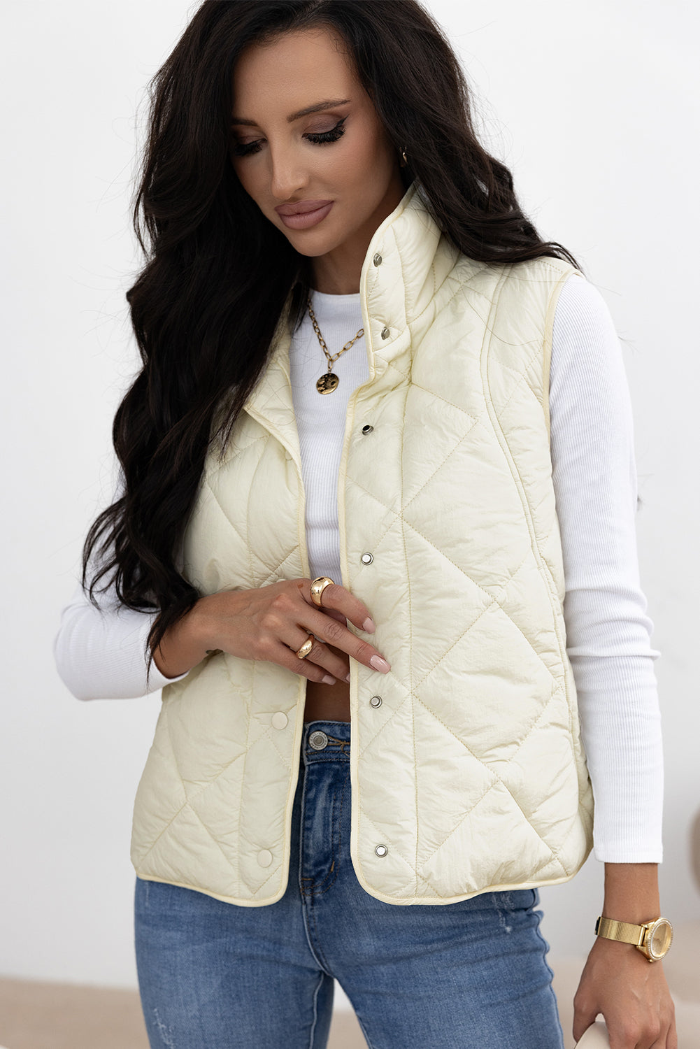 LIZAKOSHT  -  Snap Down Texture Vest Coat with Pockets