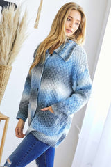 LIZAKOSHT  -  Davi & Dani Contrast Collared Neck Button Up Cardigan with Pockets