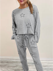 LIZAKOSHT  -  Star Print Long Sleeve Top and Pants Lounge Set