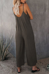 Women's Simple Adjustable Strap Sleeveless Wide Leg Jumpsuit with Pockets for Spring, Summer Clothes Women, Lady Breathable Solid Loose Cami Jumpsuit for Women, New Trendy Comfort Summer One-Piece, Matching Long Pants Playsuit, Womenswear Overalls