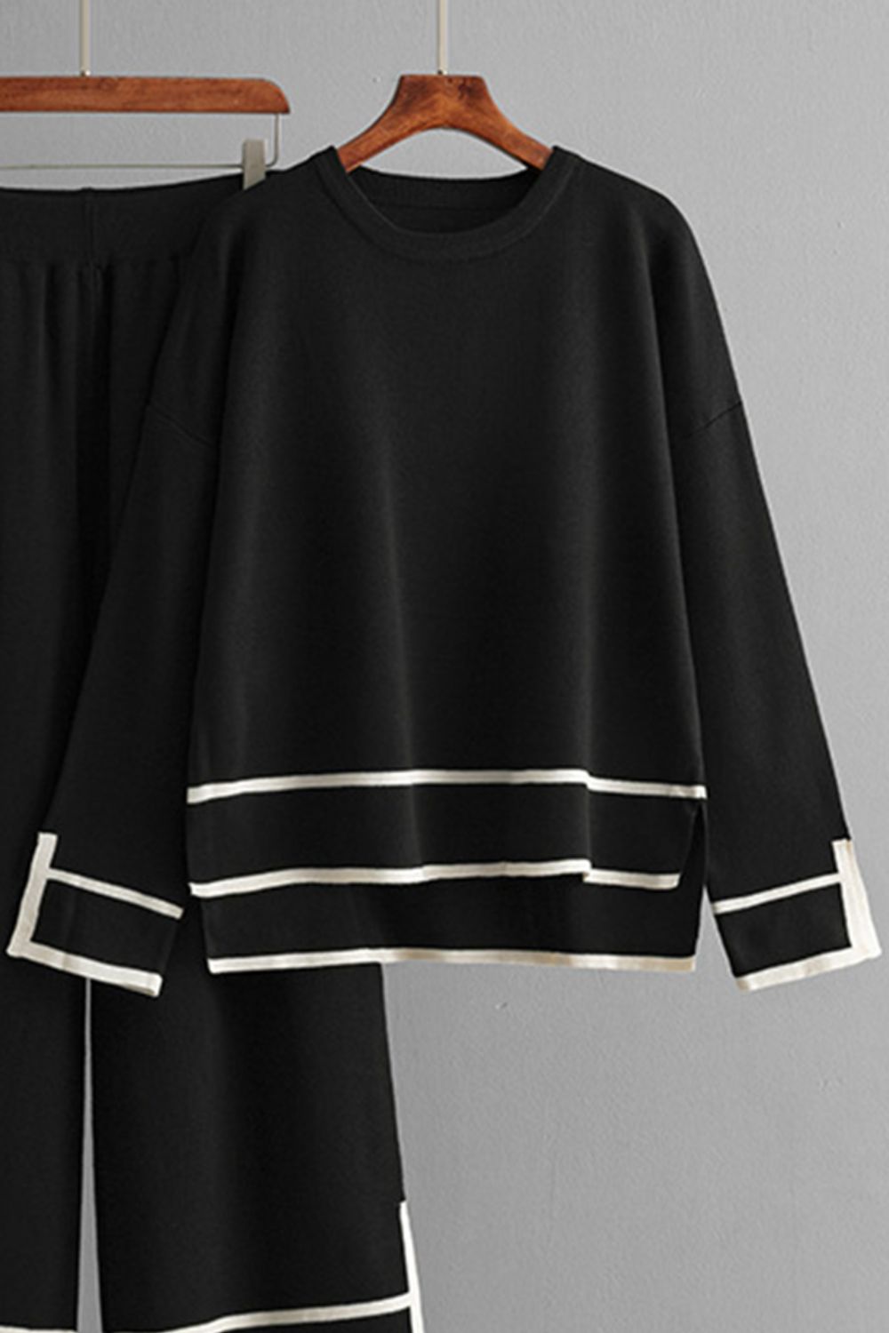 LIZAKOSHT  -  High-Low Round Neck Top and Pants Sweater Set