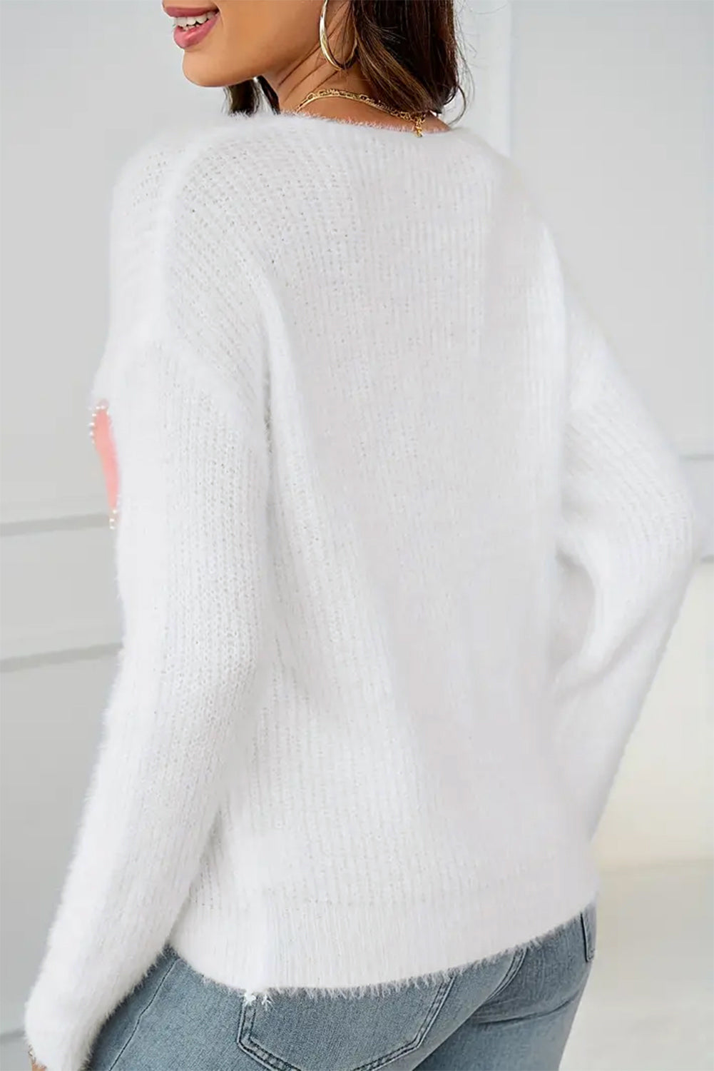 LIZAKOSHT  -  Heart V-Neck Long Sleeve Sweater
