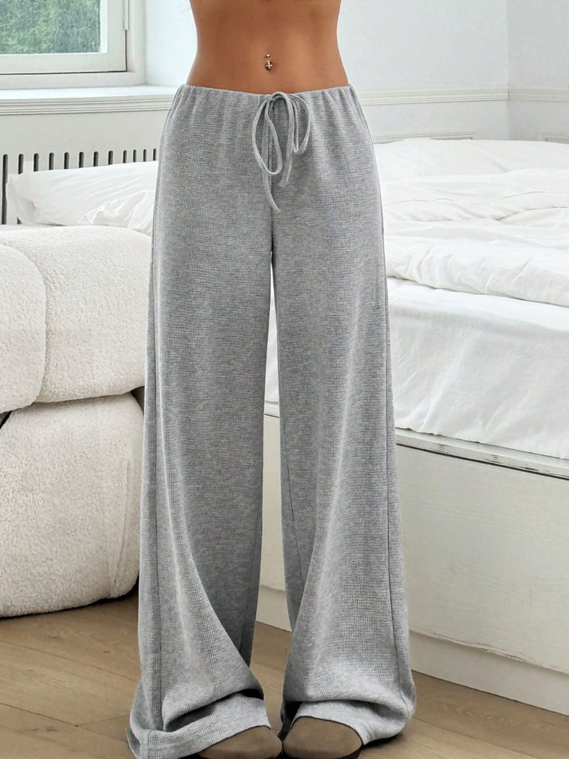 LIZAKOSHT  -  Tied Striped Wide Leg Pants