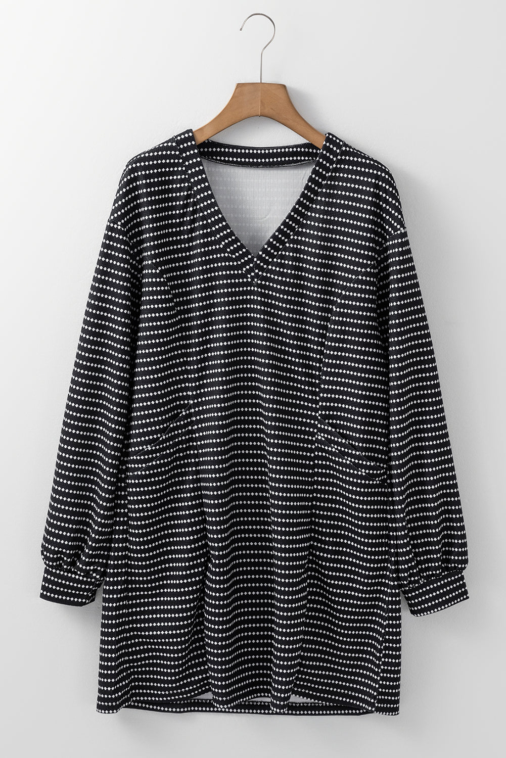 LIZAKOSHT  -  Striped V-Neck Long Sleeve Mini Dress
