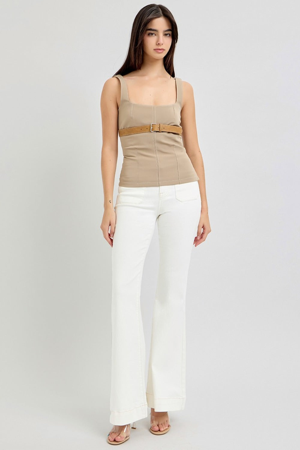 LIZAKOSHT  -  Full Size High Rise Front Patch Pocket Flare Jeans