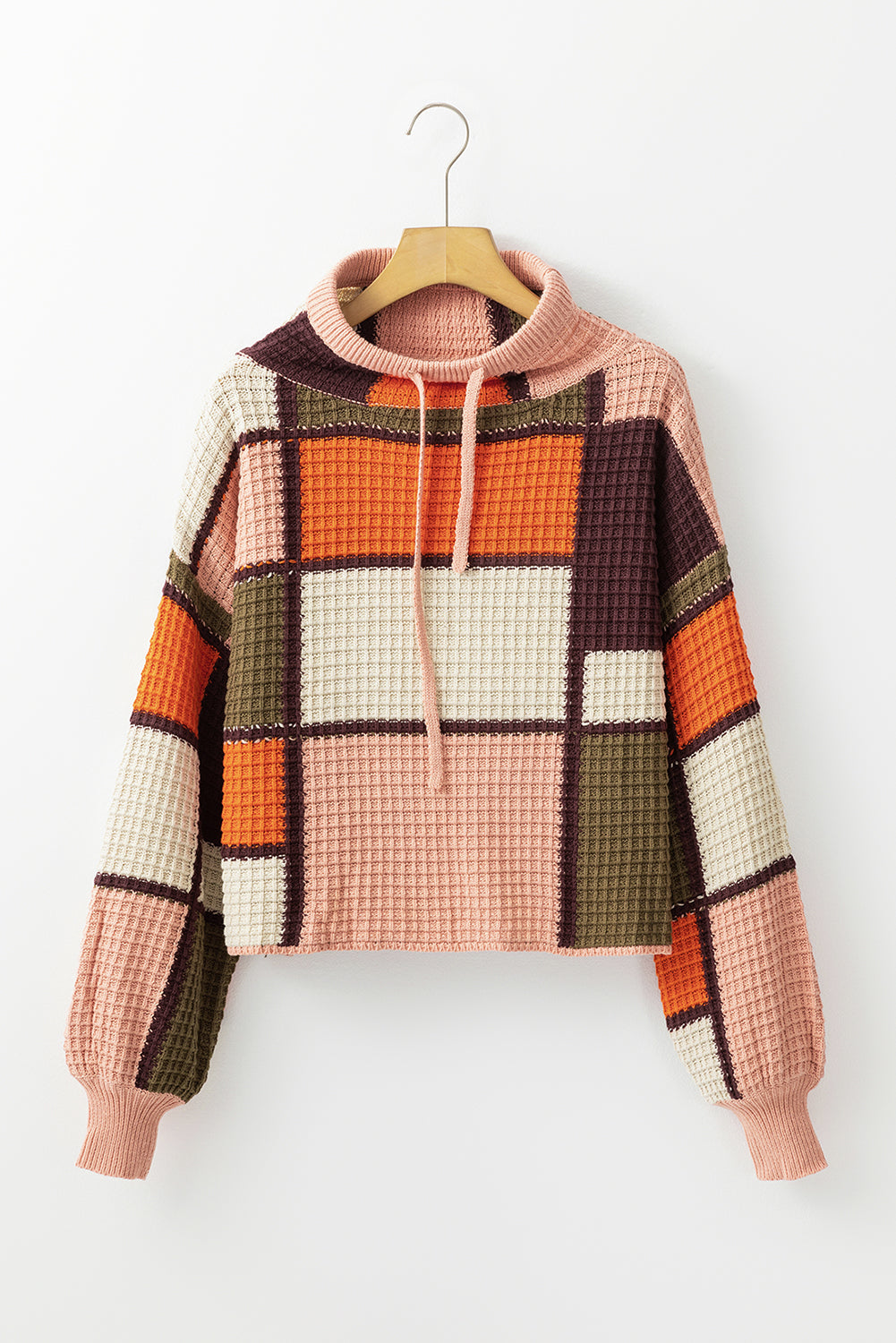 LIZAKOSHT  -  Drawstring Color Block Mock Neck Sweater