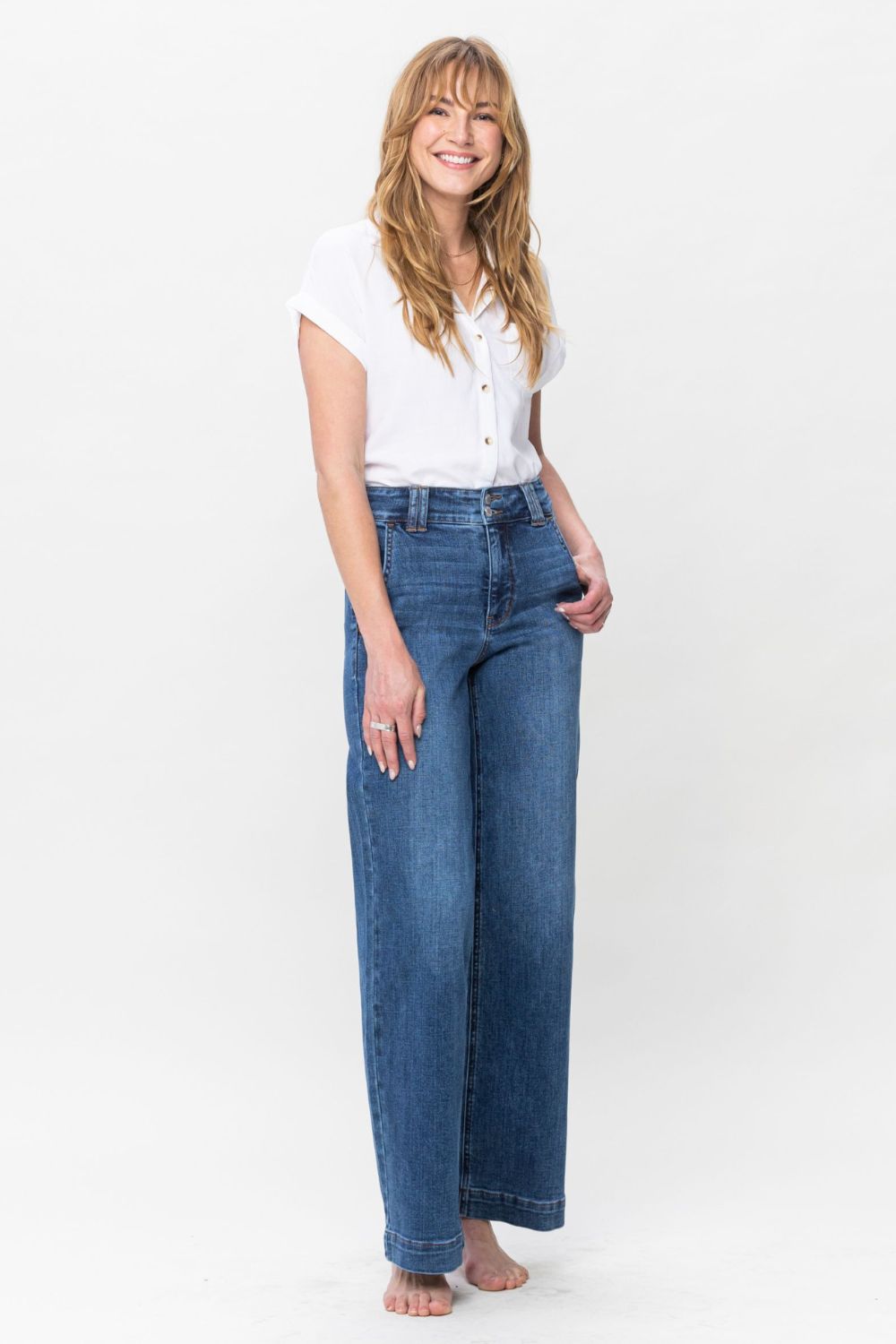 LIZAKOSHT  -  Judy Blue Full Size Double Button Wide Leg Jeans