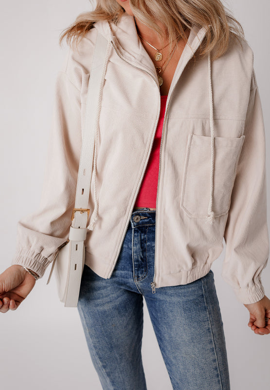 LIZAKOSHT  -  Pocketed Zip Up Long Sleeve Hooded Jacket