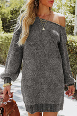 LIZAKOSHT  -  Boat Neck Long Sleeve Sweater Dress