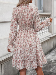 LIZAKOSHT  -  Ruffle Hem Floral Surplice Long Sleeve Dress