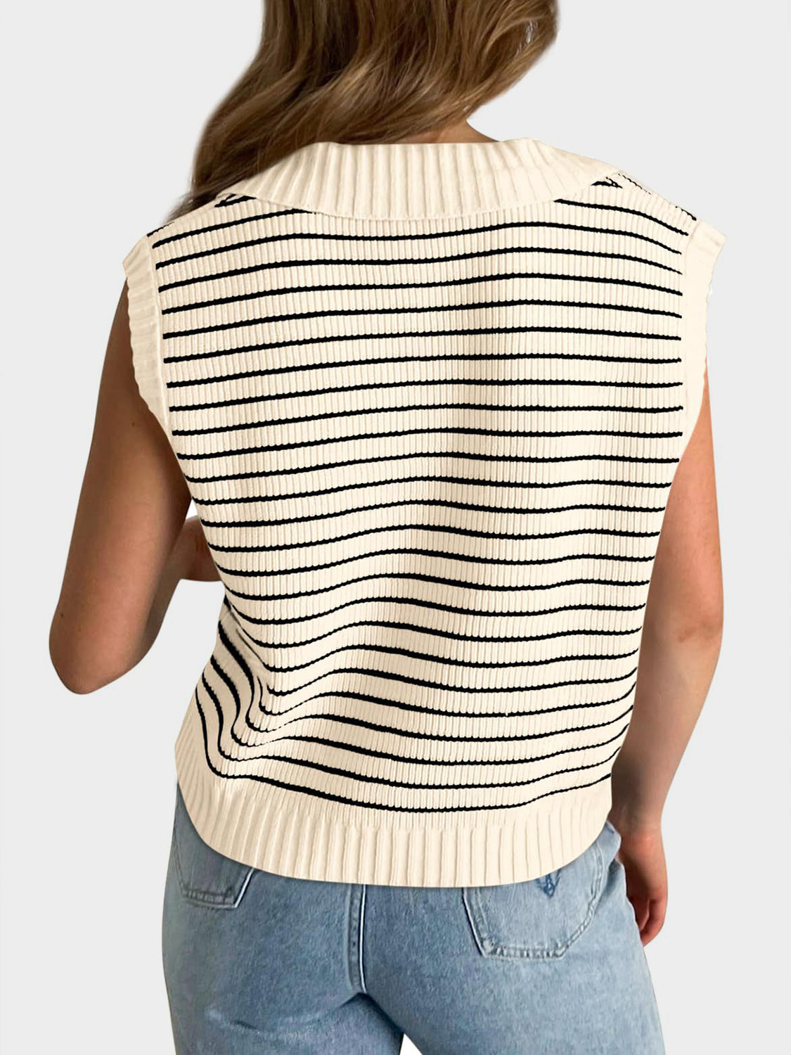 LIZAKOSHT  -  Mandy Collared Neck Striped Sweater Vest