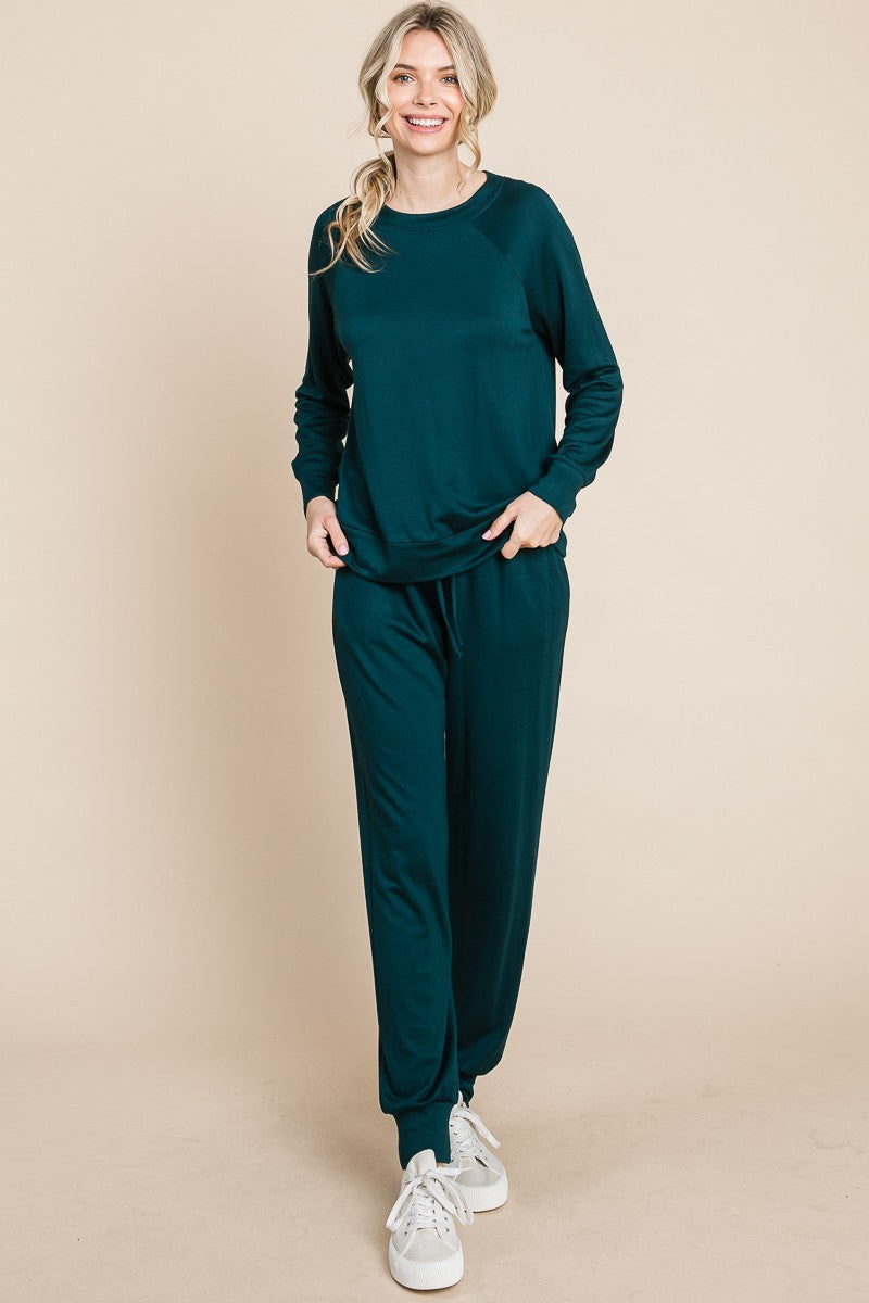 LIZAKOSHT  -  Super Lady Round Neck Raglan Sleeve Top and Drawstring Pants Lounge Set