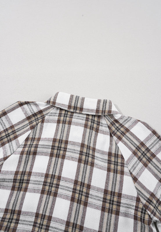 LIZAKOSHT  -  Full Size Plaid Collared Neck Balloon Sleeve Mini Shirt Dress