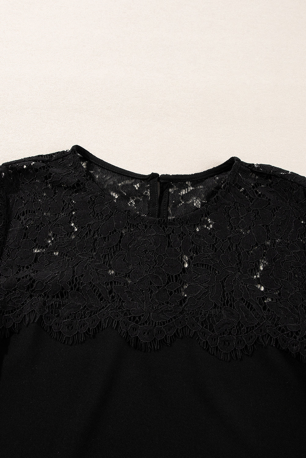 LIZAKOSHT  -  Lace Detail Round Neck Long Sleeve Blouse