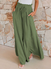 LIZAKOSHT  -  Drawstring Wide Leg Pants with Pockets