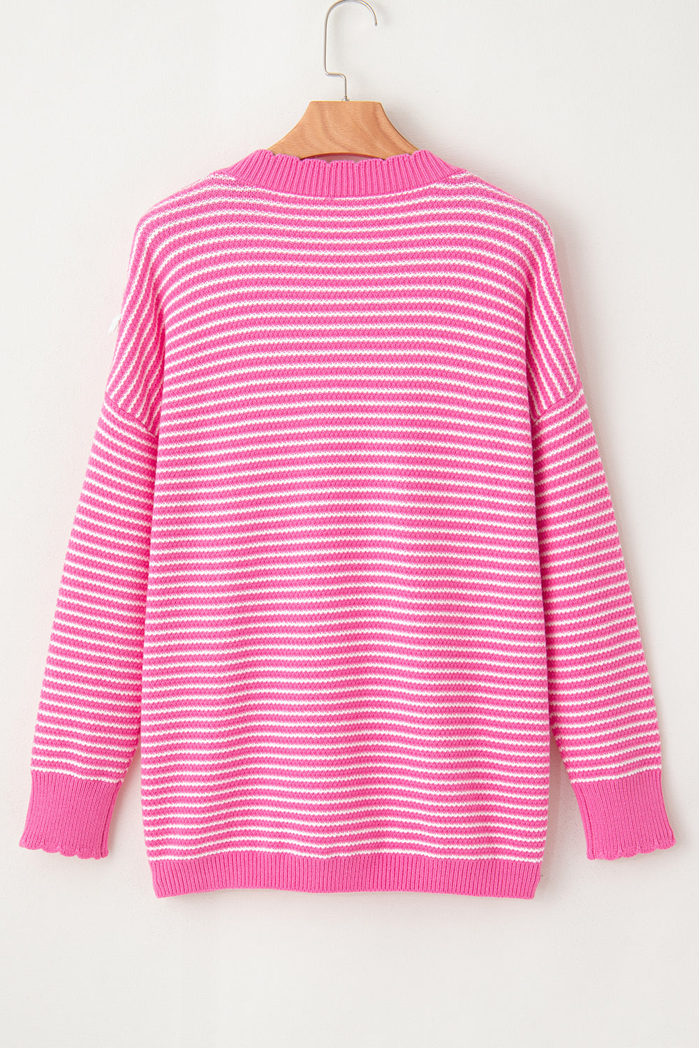 LIZAKOSHT  -  Striped V-Neck Dropped Shoulder Sweater