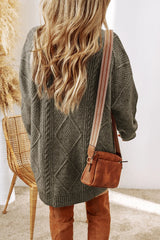 LIZAKOSHT  -  Cable-Knit Round Neck Sweater Dress