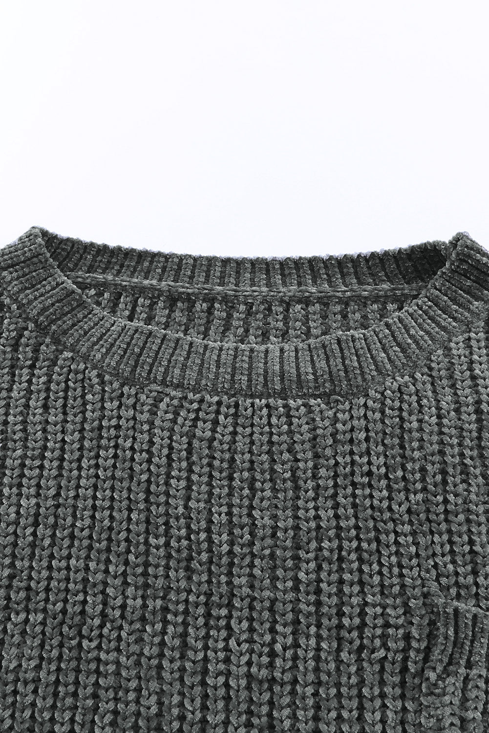 LIZAKOSHT  -  Distressed Round Neck Drop Shoulder Sweater