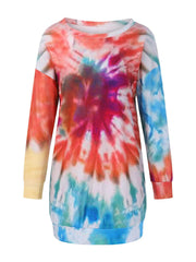 LIZAKOSHT  -  Full Size Tie-Dye Round Neck Long Sleeve Dress