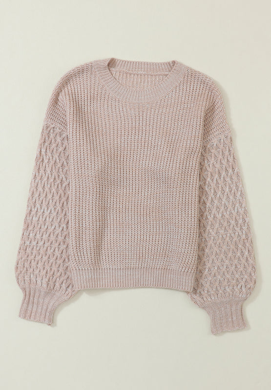 LIZAKOSHT  -  Cable-Knit Round Neck Dropped Shoulder Sweater