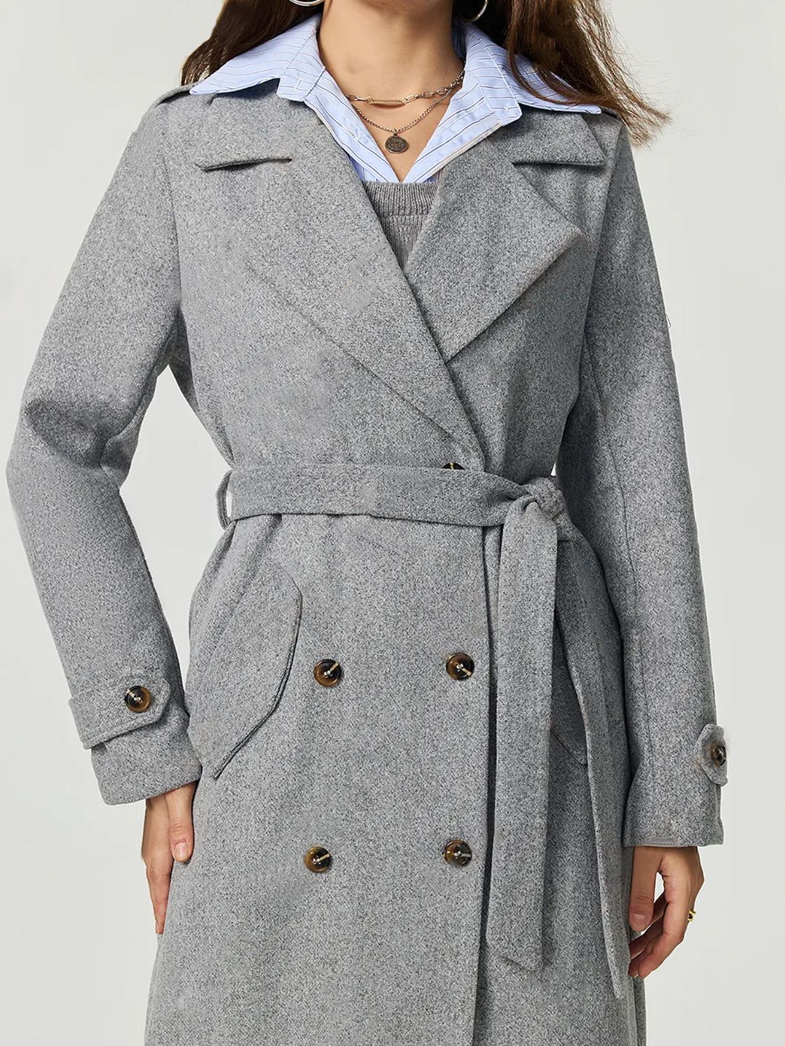 LIZAKOSHT  -  Collared Neck Long Sleeve Longline Coat